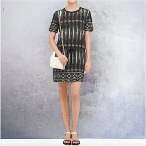 Tory Burch Bologan Knit Aztec Pima Cotton Drawstring Mini Shortsleeve Dress